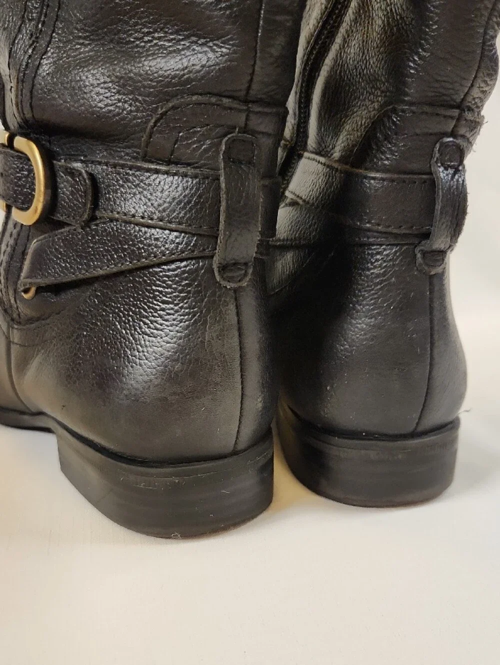 Wide Calf Naturalizer Black Over-the-Knee Leather Boots with Gold Buckles